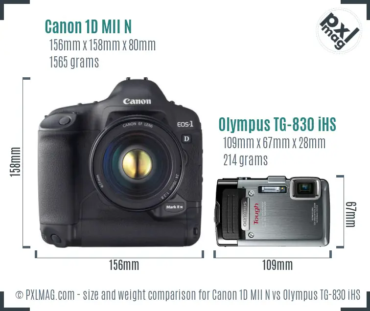 Canon 1D MII N vs Olympus TG-830 iHS size comparison