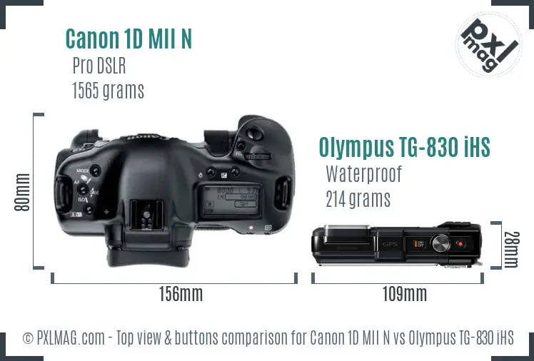 Canon 1D MII N vs Olympus TG-830 iHS top view buttons comparison