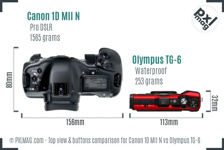 Canon 1D MII N vs Olympus TG-6 top view buttons comparison