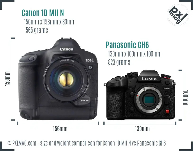 Canon 1D MII N vs Panasonic GH6 size comparison Canon 1D MII N vs Panasonic GH6 size comparison