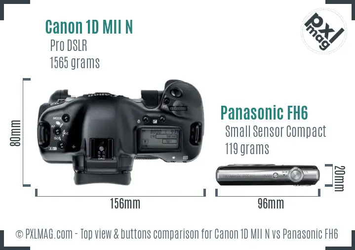 Canon 1D MII N vs Panasonic FH6 top view buttons comparison Canon 1D MII N vs Panasonic FH6 top view buttons comparison