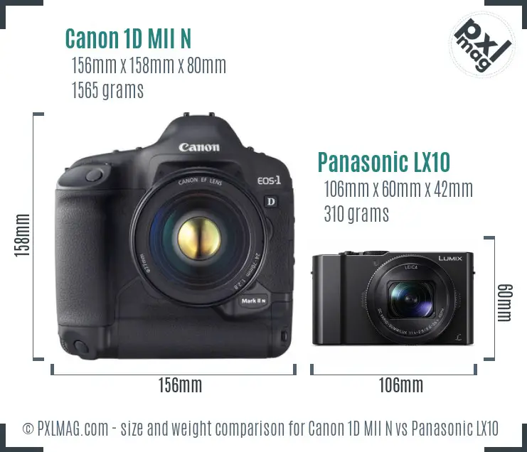 Canon 1D MII N vs Panasonic LX10 Size Comparison