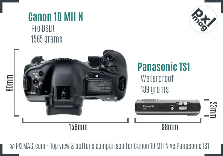 Canon 1D MII N vs Panasonic TS1 top view buttons comparison Canon 1D MII N vs Panasonic TS1 top view buttons comparison