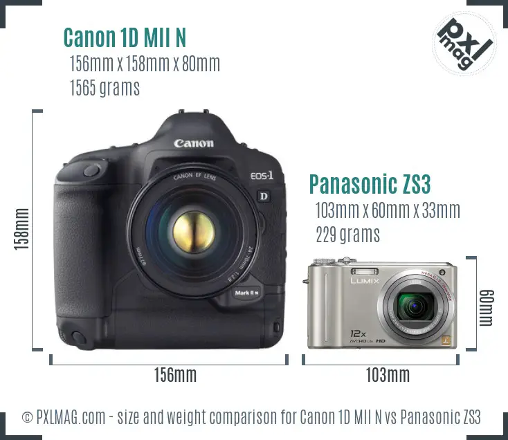 Canon 1D MII N vs Panasonic ZS3 size comparison Canon 1D MII N vs Panasonic ZS3 size comparison