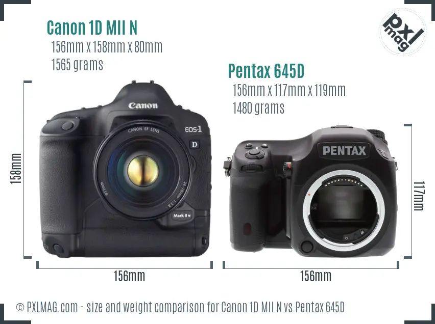Canon 1D MII N vs Pentax 645D size comparison