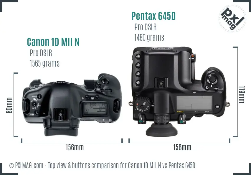 Canon 1D MII N vs Pentax 645D top view buttons comparison