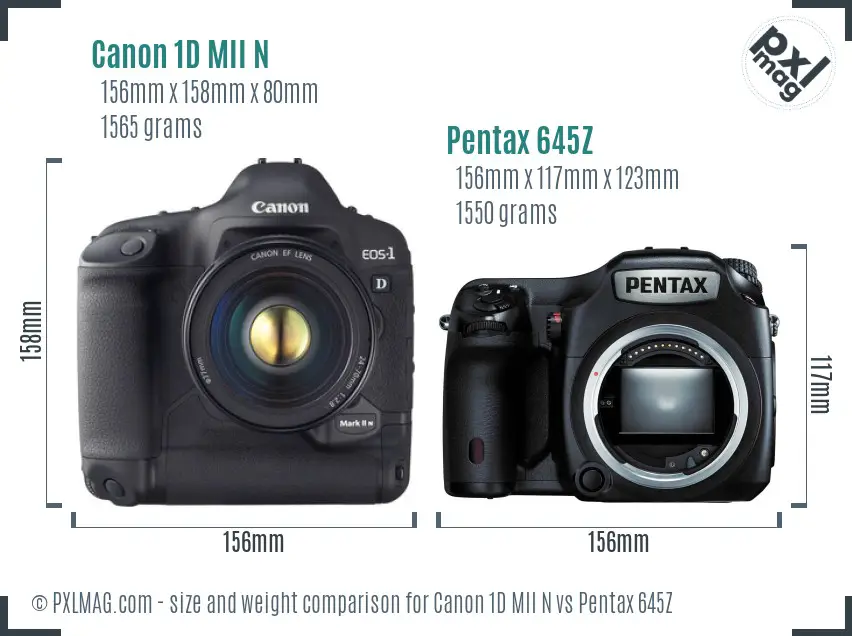 Canon 1D MII N vs Pentax 645Z size comparison