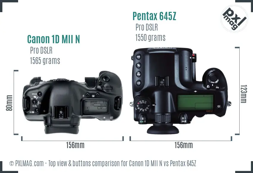 Canon 1D MII N vs Pentax 645Z top view buttons comparison