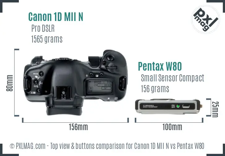 Canon 1D MII N vs Pentax W80 top view buttons comparison