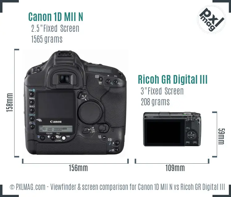 Canon 1D MII N vs Ricoh GR Digital III Screen and Viewfinder comparison