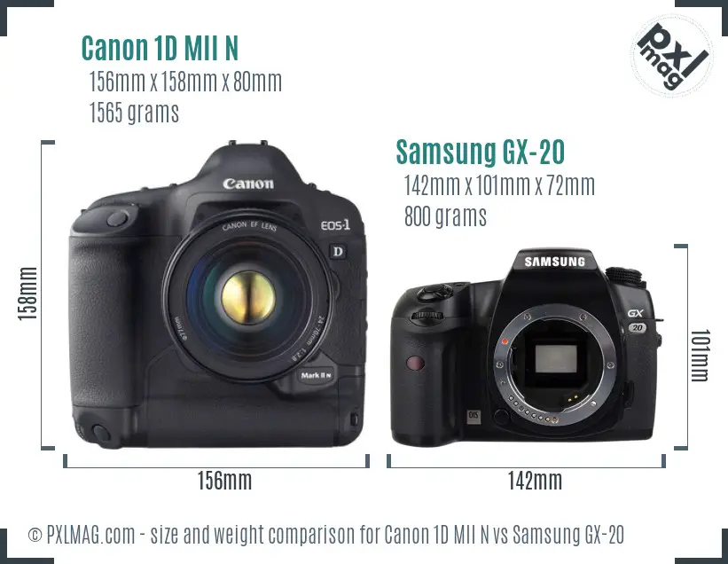 Canon 1D MII N vs Samsung GX-20 size comparison Canon 1D MII N vs Samsung GX-20 size comparison