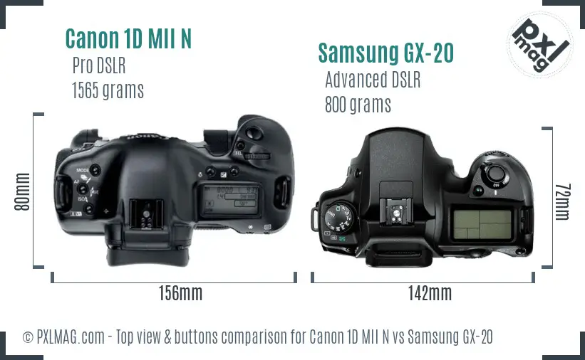 Canon 1D MII N vs Samsung GX-20 top view buttons comparison Canon 1D MII N vs Samsung GX-20 top view buttons comparison