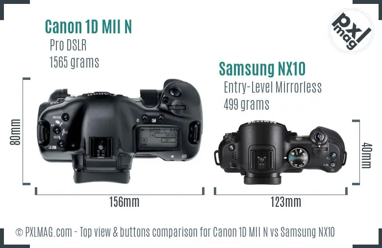 Canon 1D MII N vs Samsung NX10 top view buttons comparison