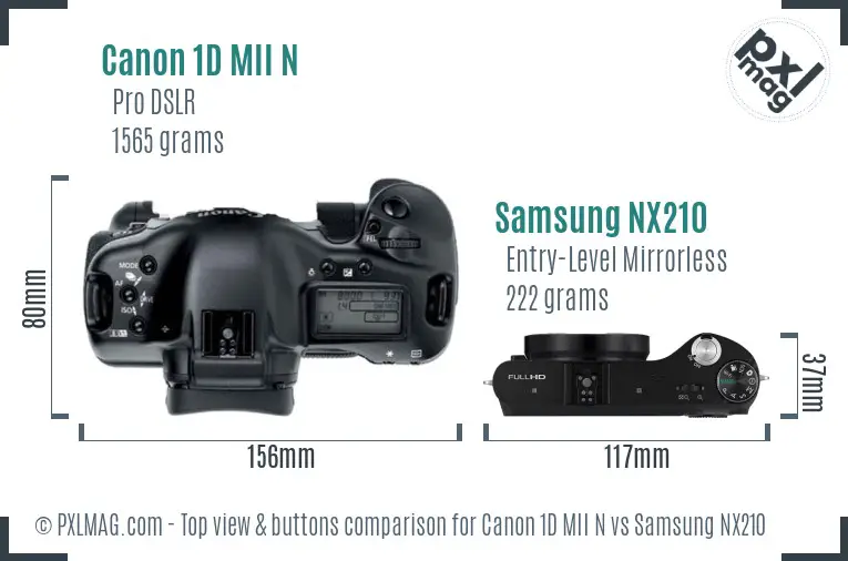 Canon 1D MII N vs Samsung NX210 top view buttons comparison