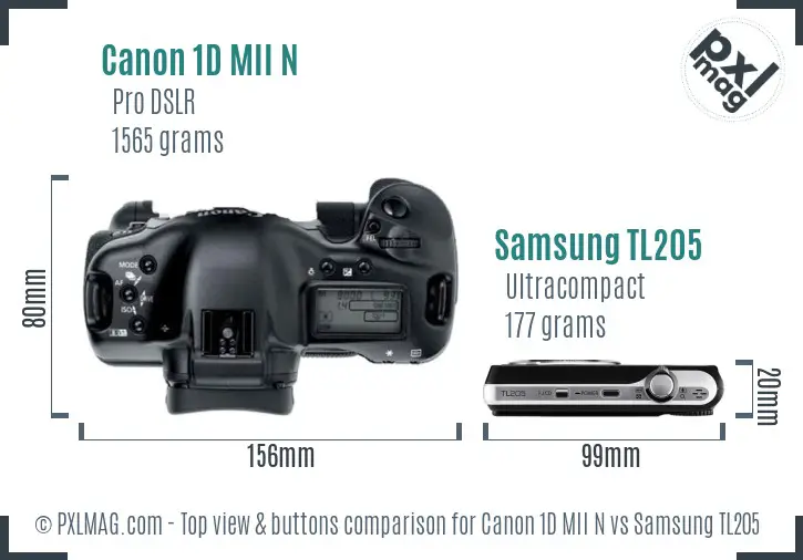 Canon 1D MII N vs Samsung TL205 top view buttons comparison
