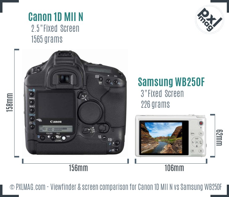 Canon 1D MII N vs Samsung WB250F Screen and Viewfinder comparison