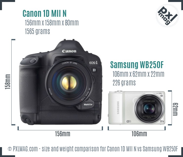 Canon 1D MII N vs Samsung WB250F size comparison