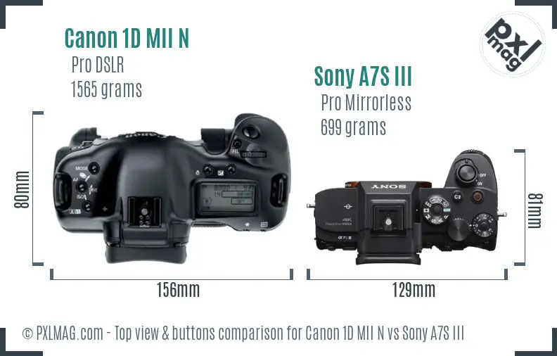 Canon 1D MII N vs Sony A7S III top view buttons comparison