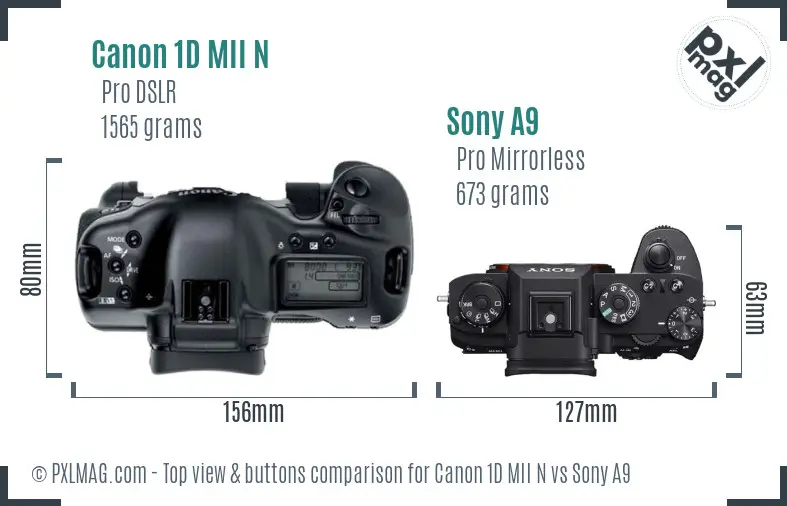Canon 1D MII N vs Sony A9 top view buttons comparison