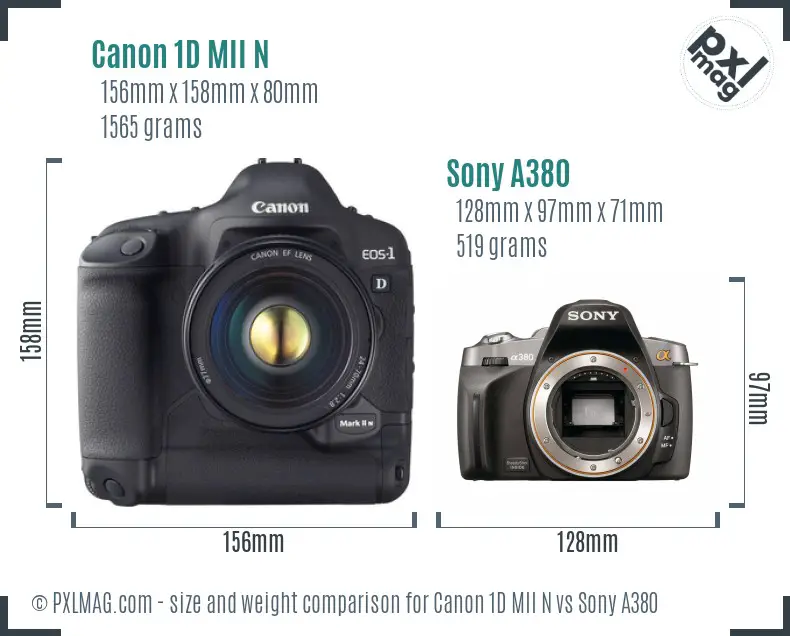 Canon 1D MII N vs Sony A380 size comparison