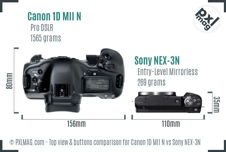 Canon 1D MII N vs Sony NEX-3N top view buttons comparison