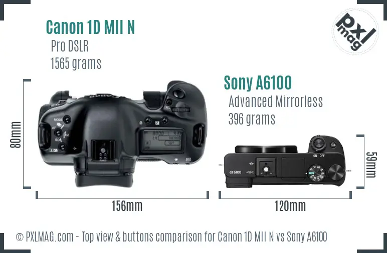 Canon 1D MII N vs Sony A6100 top view buttons comparison