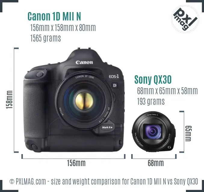 Canon 1D MII N vs Sony QX30 size comparison