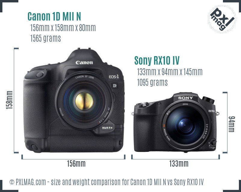 Canon 1D MII N vs Sony RX10 IV size comparison