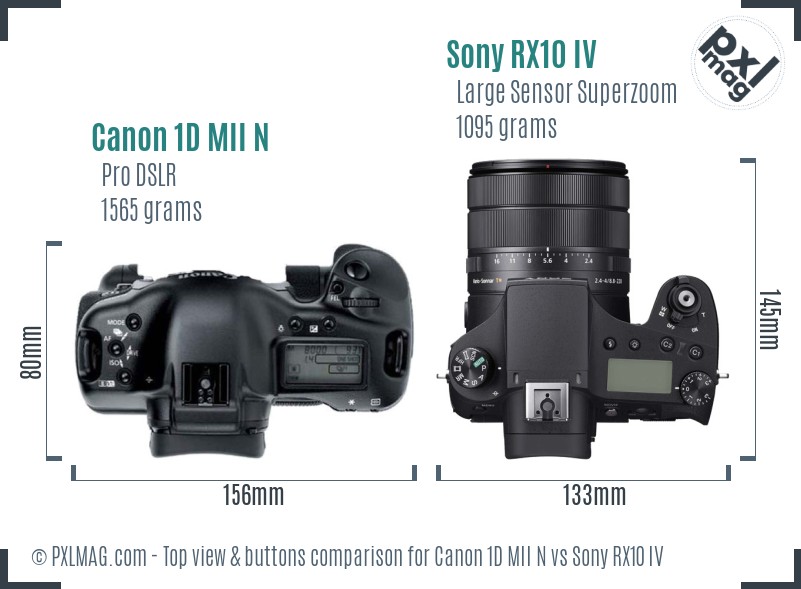 Canon 1D MII N vs Sony RX10 IV top view buttons comparison