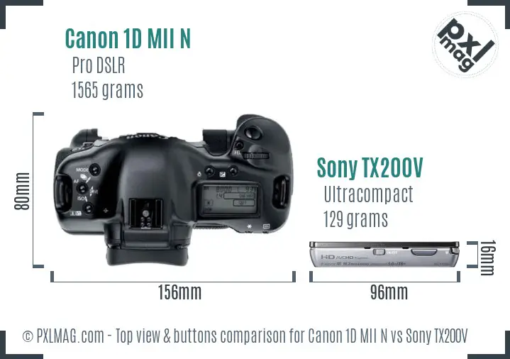 Canon 1D MII N vs Sony TX200V top view buttons comparison