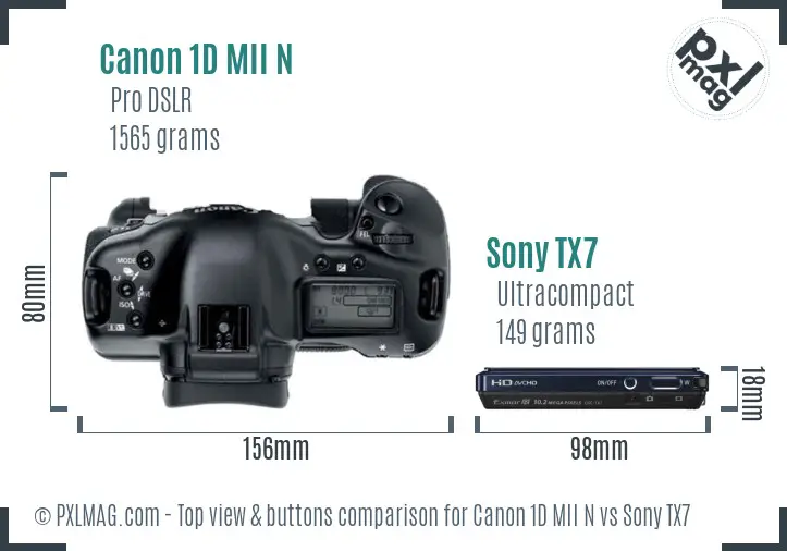 Canon 1D MII N vs Sony TX7 top view buttons comparison