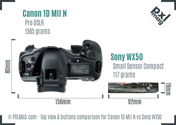 Canon 1D MII N vs Sony WX50 top view buttons comparison