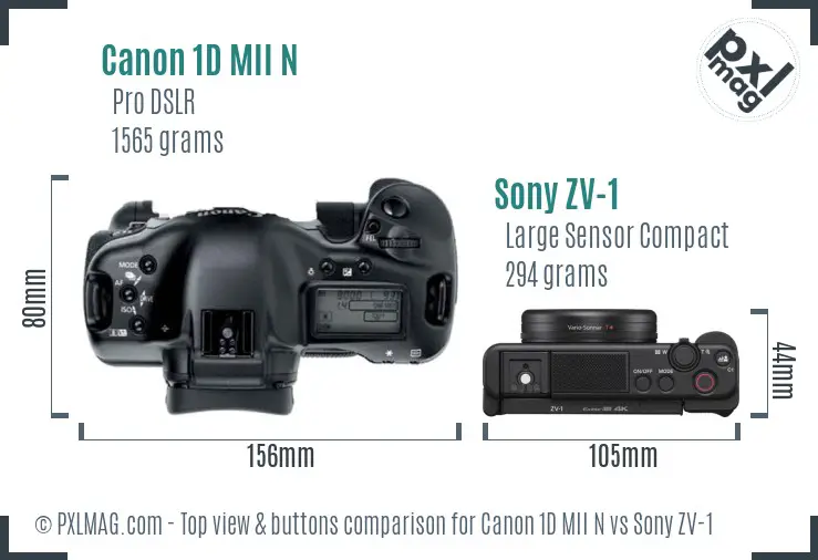 Canon 1D MII N vs Sony ZV-1 top view buttons comparison