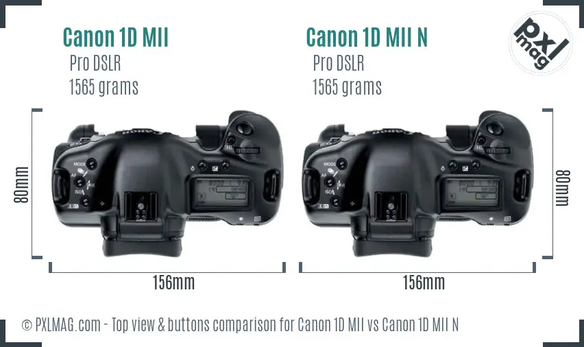 Canon 1D MII vs Canon 1D MII N top view buttons comparison