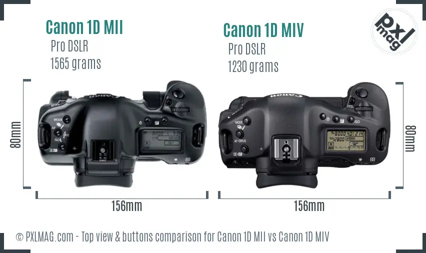 Canon 1D MII vs Canon 1D MIV top view buttons comparison