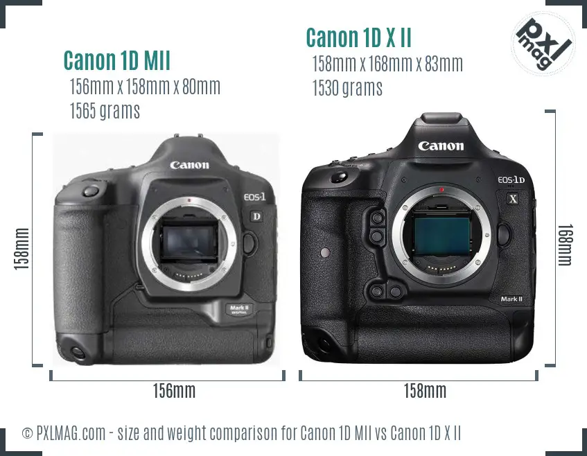 Canon 1D MII vs Canon 1D X II size comparison