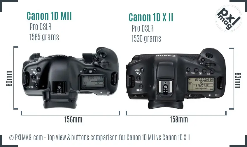 Canon 1D MII vs Canon 1D X II top view buttons comparison