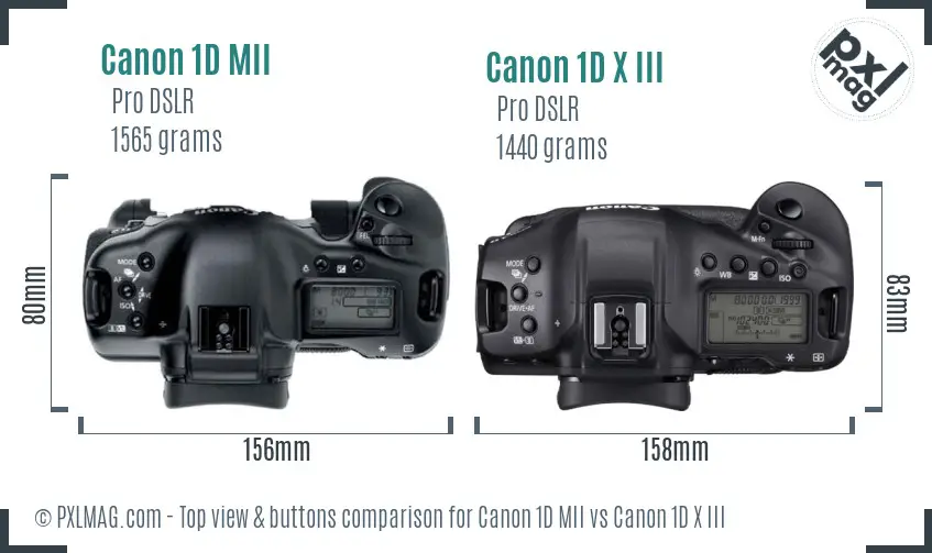 Canon 1D MII vs Canon 1D X III top view buttons comparison