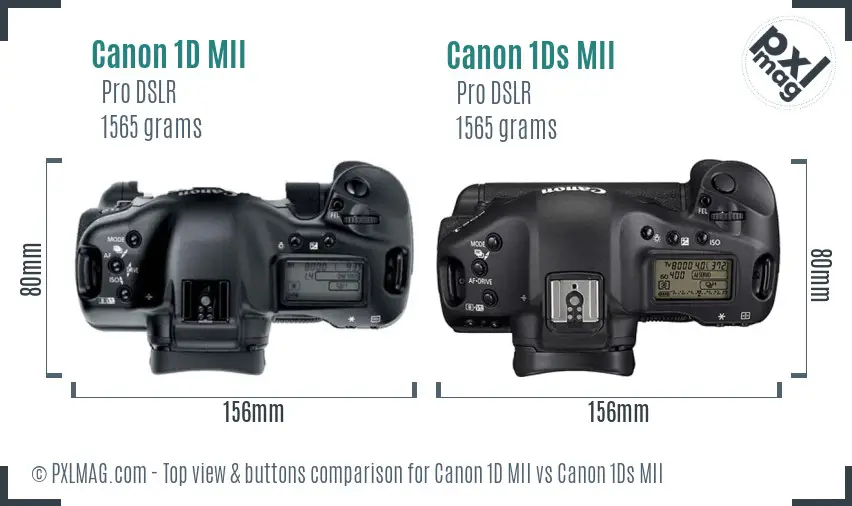 Canon 1D MII vs Canon 1Ds MII top view buttons comparison