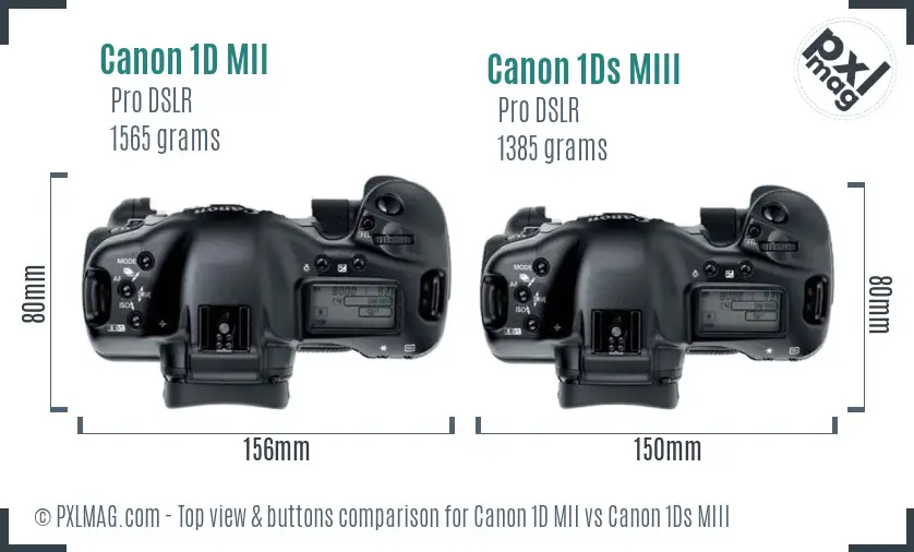 Canon 1D MII vs Canon 1Ds MIII top view buttons comparison