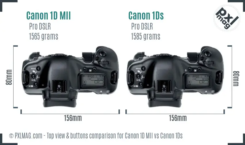 Canon 1D MII vs Canon 1Ds top view buttons comparison