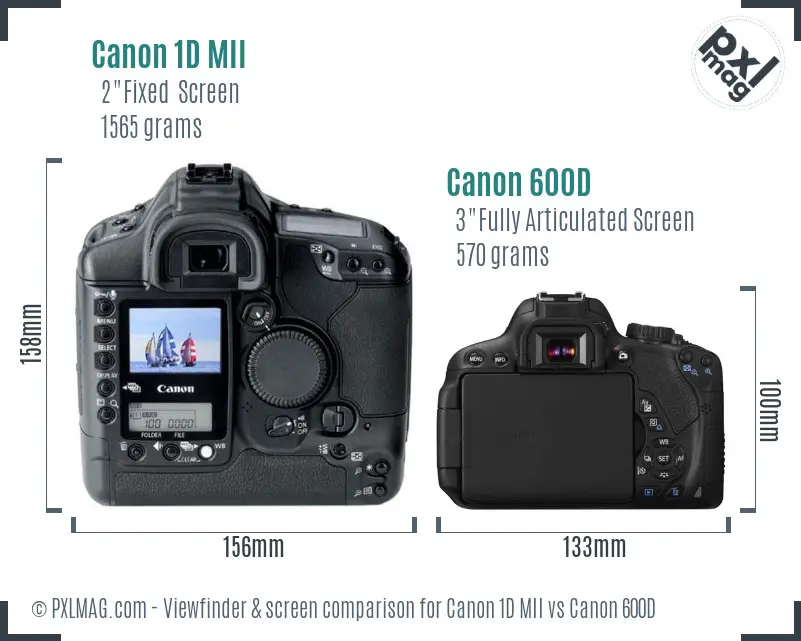 Canon 1D MII vs Canon 600D Screen and Viewfinder comparison