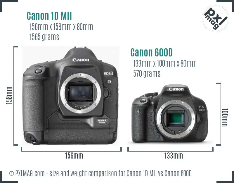 Canon 1D MII vs Canon 600D size comparison