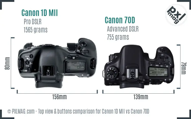 Canon 1D MII vs Canon 70D top view buttons comparison Canon 1D MII vs Canon 70D top view buttons comparison