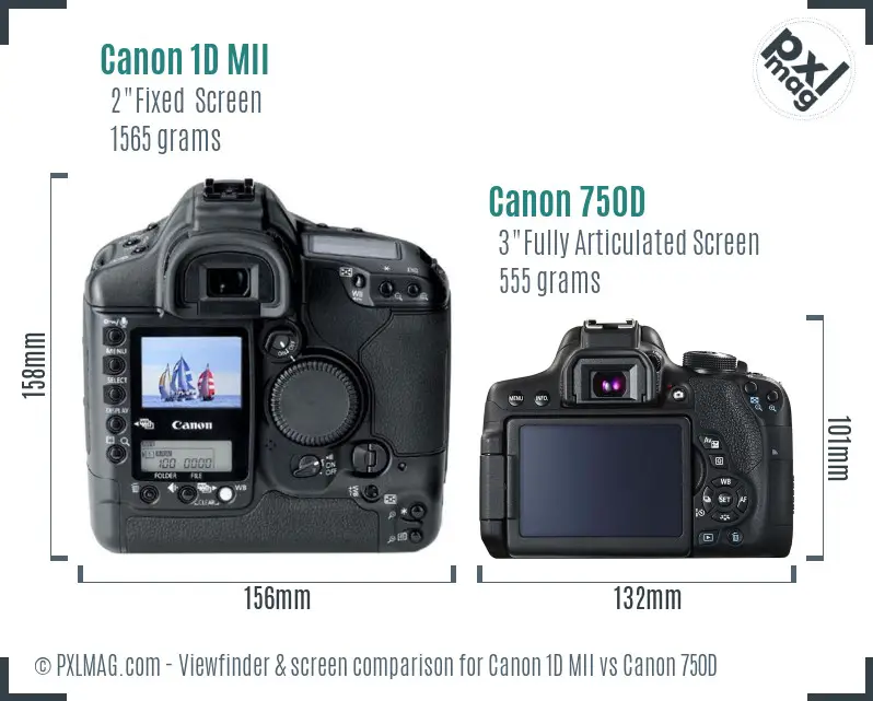 Canon 1D MII vs Canon 750D Screen and Viewfinder comparison Canon 1D MII vs Canon 750D Screen and Viewfinder comparison