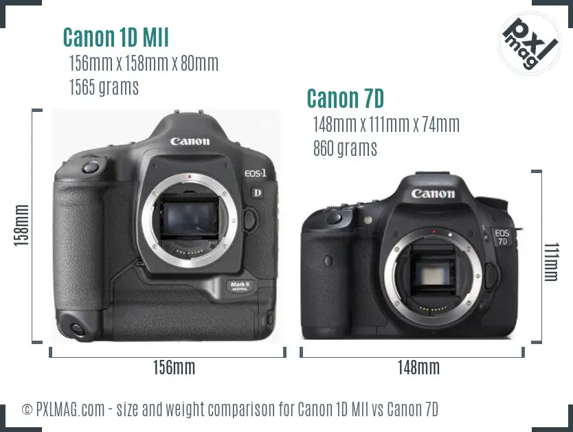 Canon 1D MII vs Canon 7D size comparison