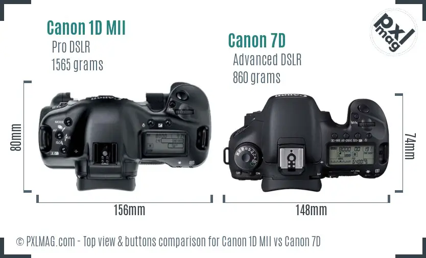 Canon 1D MII vs Canon 7D top view buttons comparison
