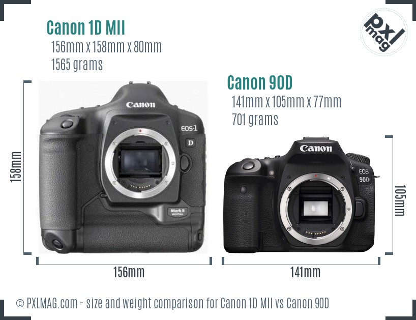 Canon 1D MII vs Canon 90D size comparison