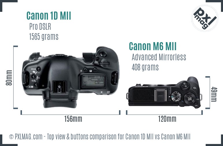 Canon 1D MII vs Canon M6 MII top view buttons comparison