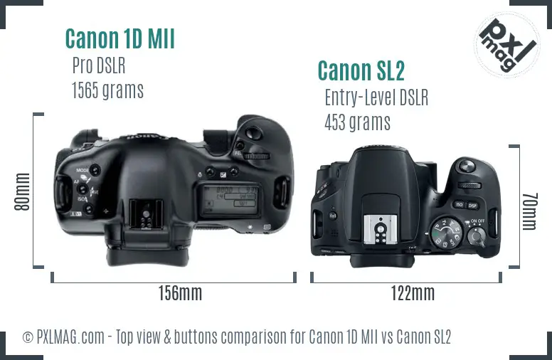 Canon 1D MII vs Canon SL2 top view buttons comparison Canon 1D MII vs Canon SL2 top view buttons comparison